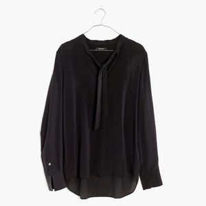 Madewell BLACK Silk Tie-Neck Shirt